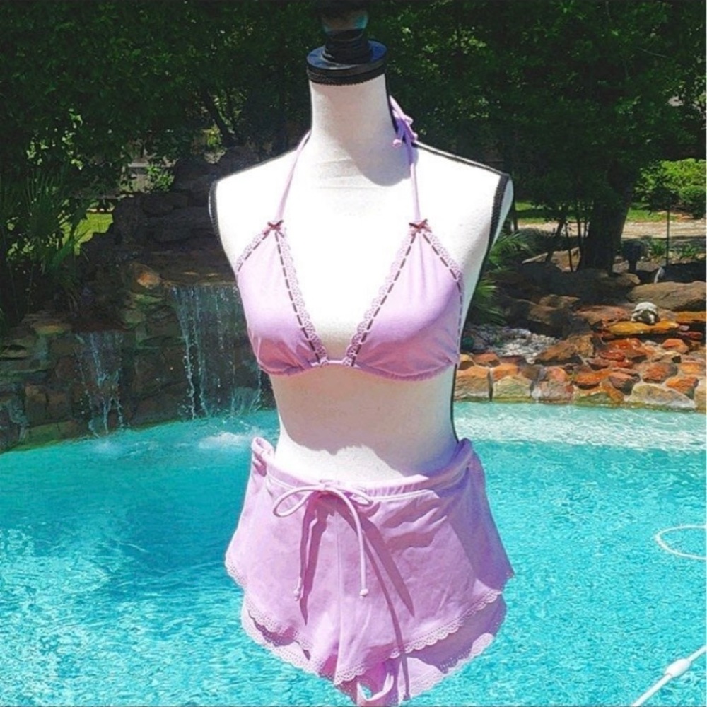 Victoria's Secret M/L Lavender Purple Triangle Bikini L Top BoyShort M Bottom